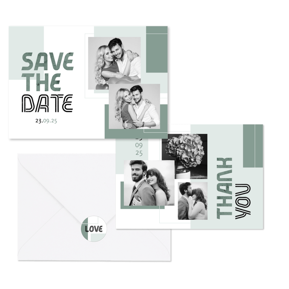 Hochzeitskartenset grafisches Design in Grün