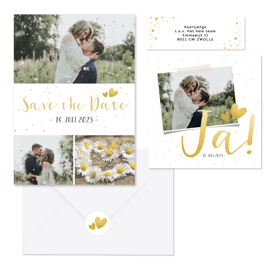 Hochzeitskartenset schlicht goldenes Konfetti