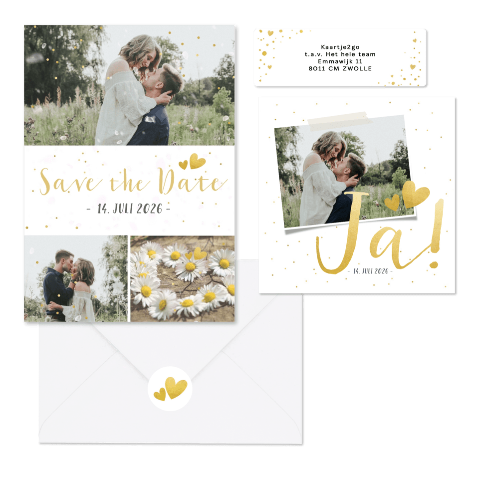 Hochzeitskartenset schlicht goldenes Konfetti 