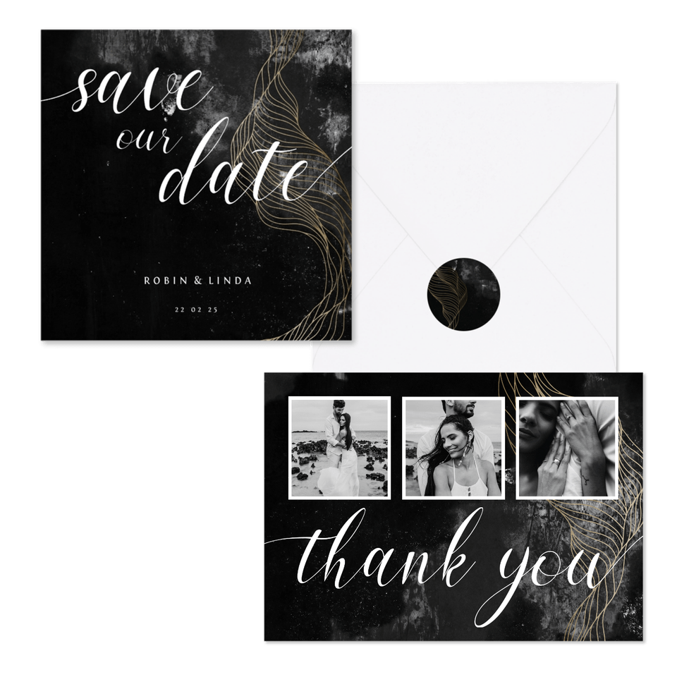 Hochzeitskartenset industriell mit Gold