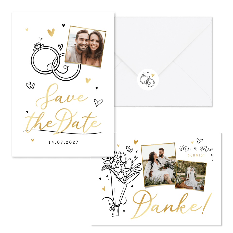 Hochzeitskartenset einfache Doodles 