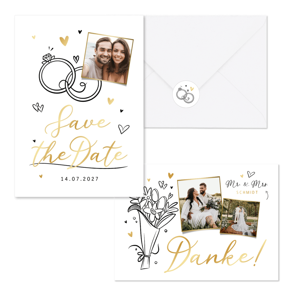 Hochzeitskartenset einfache Doodles