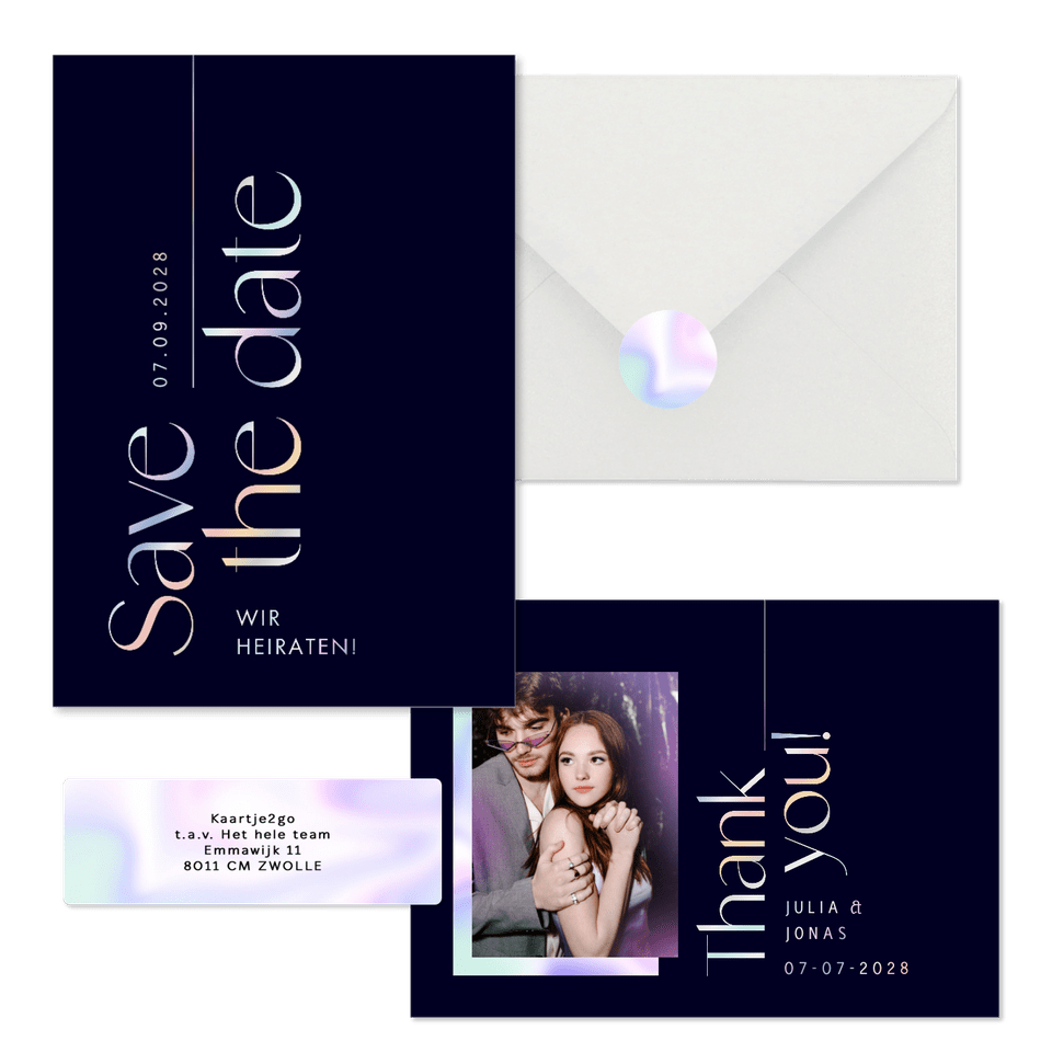Hochzeitskarten modernes Set mit Holo-Schrift & Mr. & Mrs.