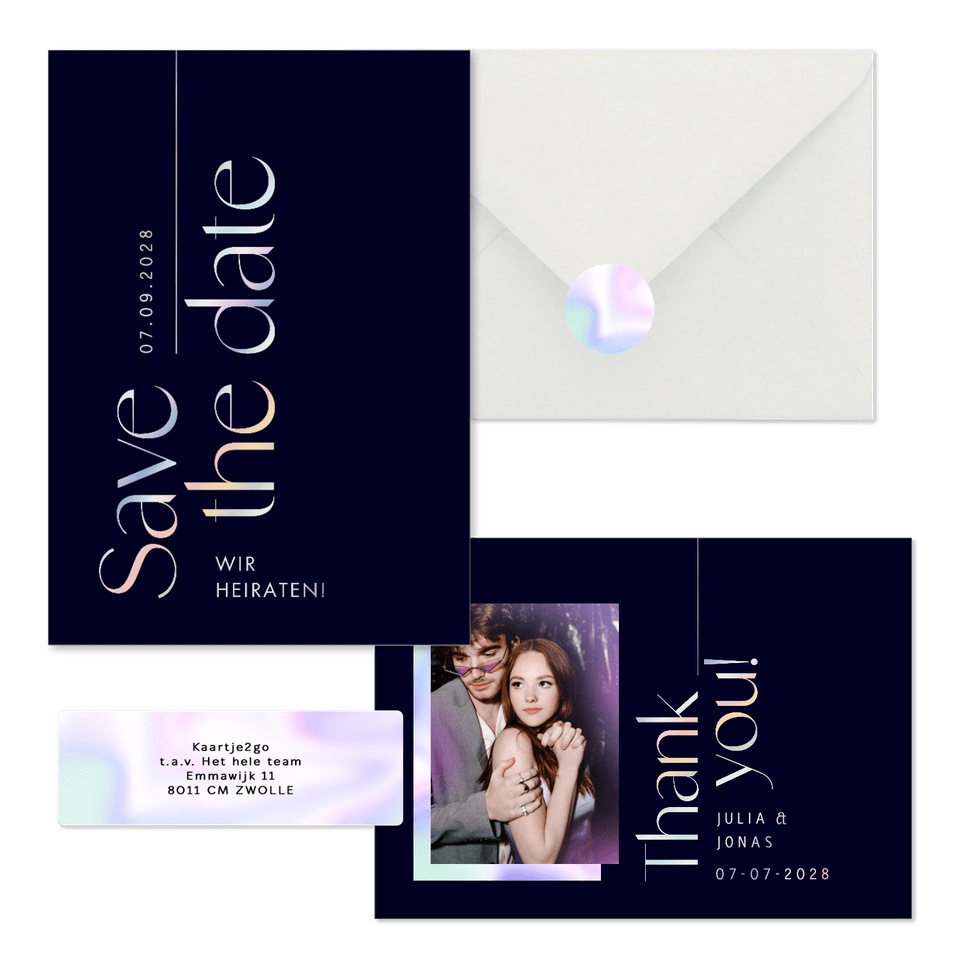 Hochzeitskarten modernes Set mit Holo-Schrift & Mr. & Mrs.