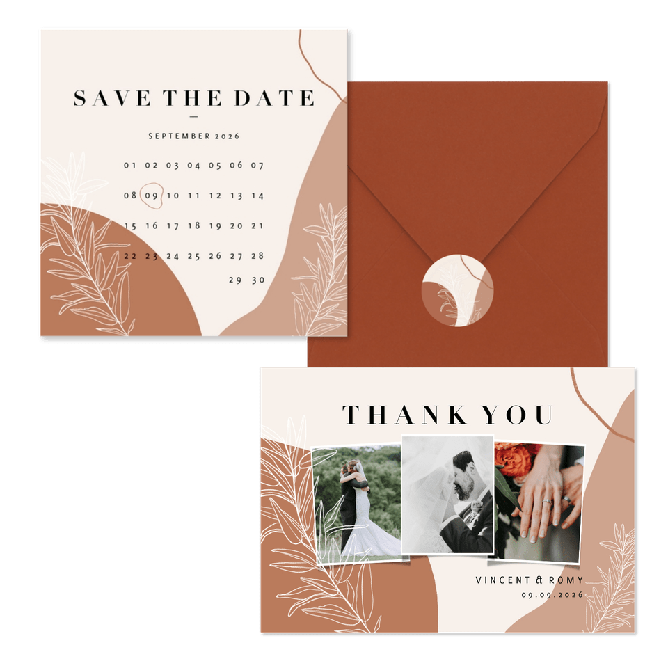 Hochzeitskartenset erdiges Boho mit Zweigen