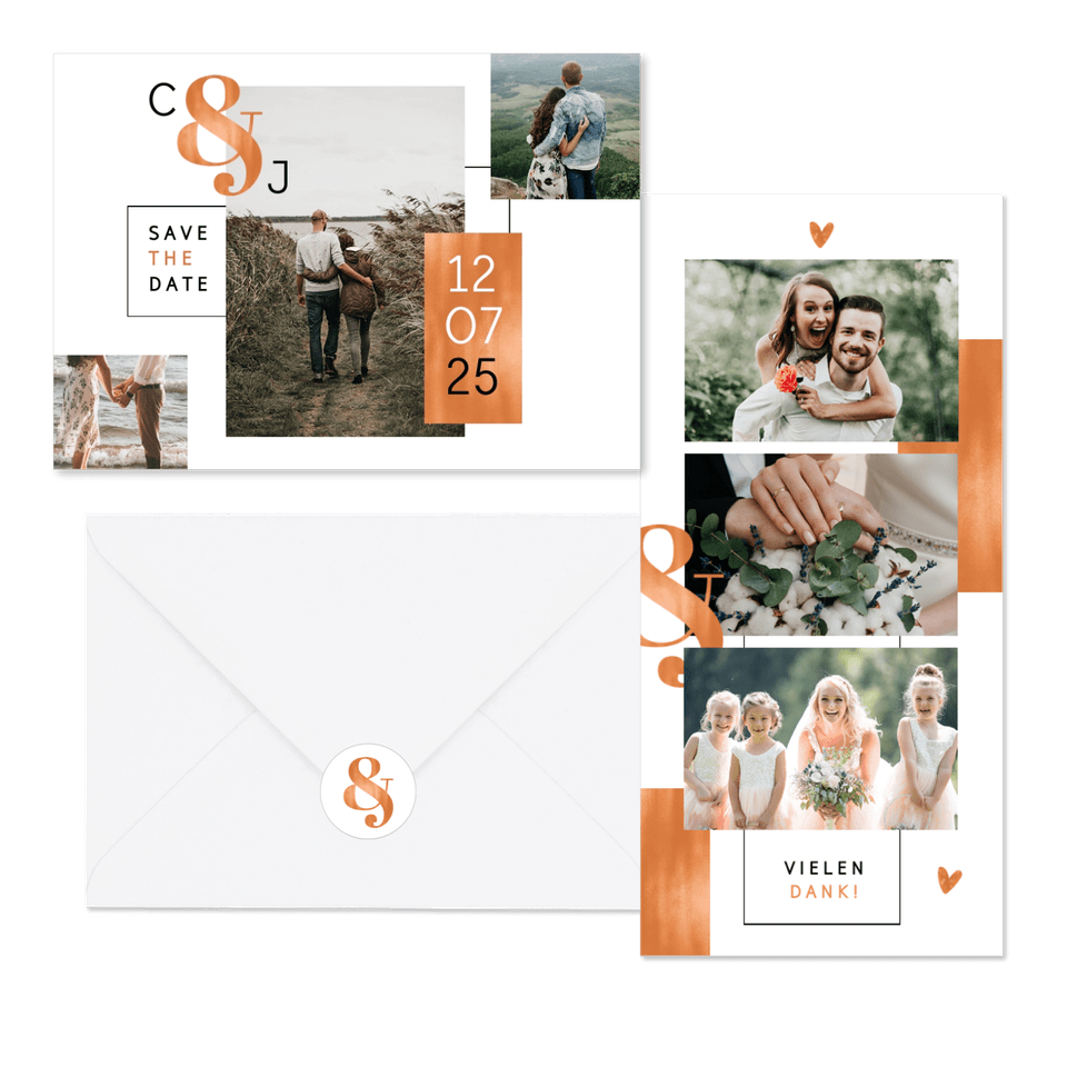 Hochzeitskartenset grafische Flächen mit Kupfer