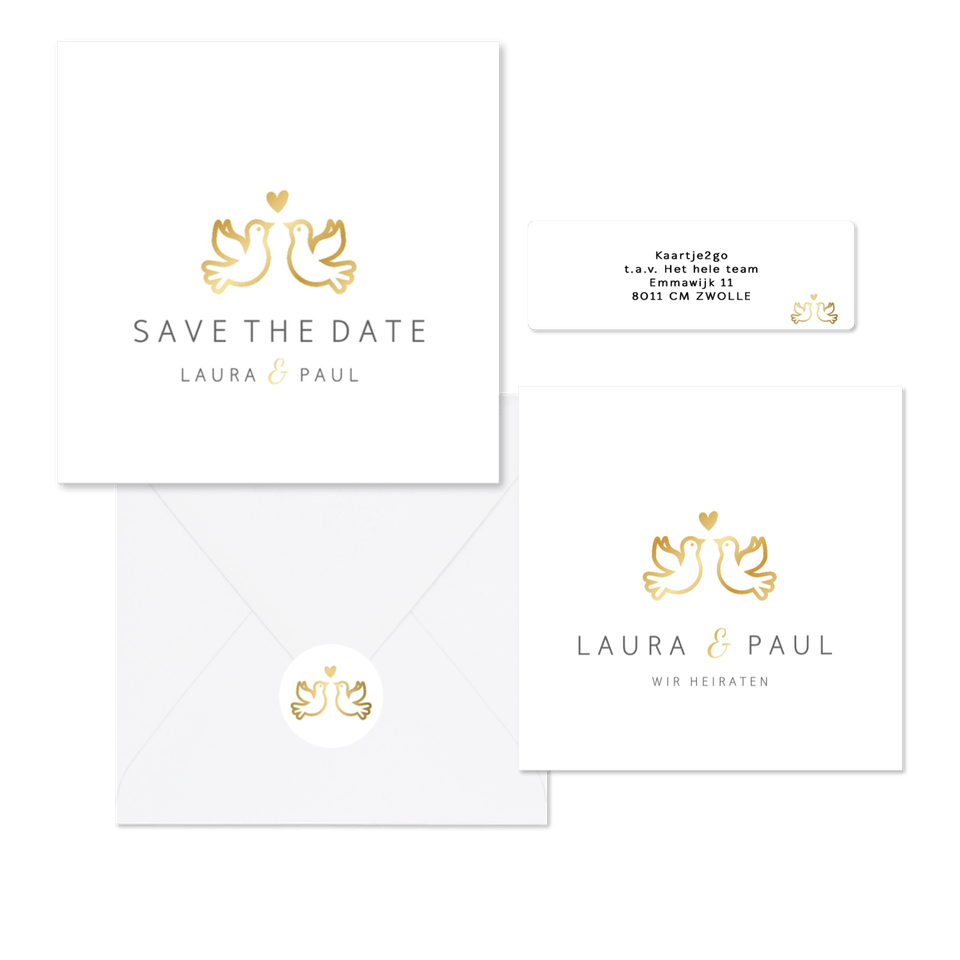 Hochzeitskarten mit goldenen Turteltauben