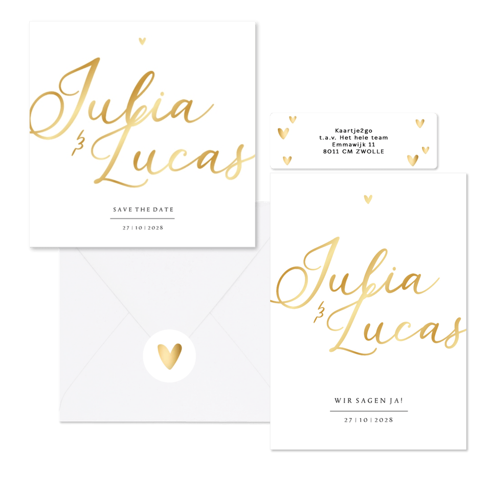 Hochzeitskartenset einfach Namen in Gold