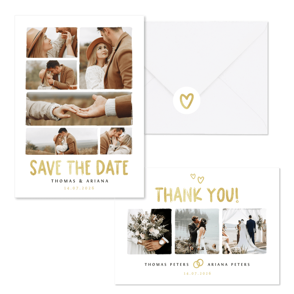 Hochzeitskartenset schlicht Typografie und Doodles