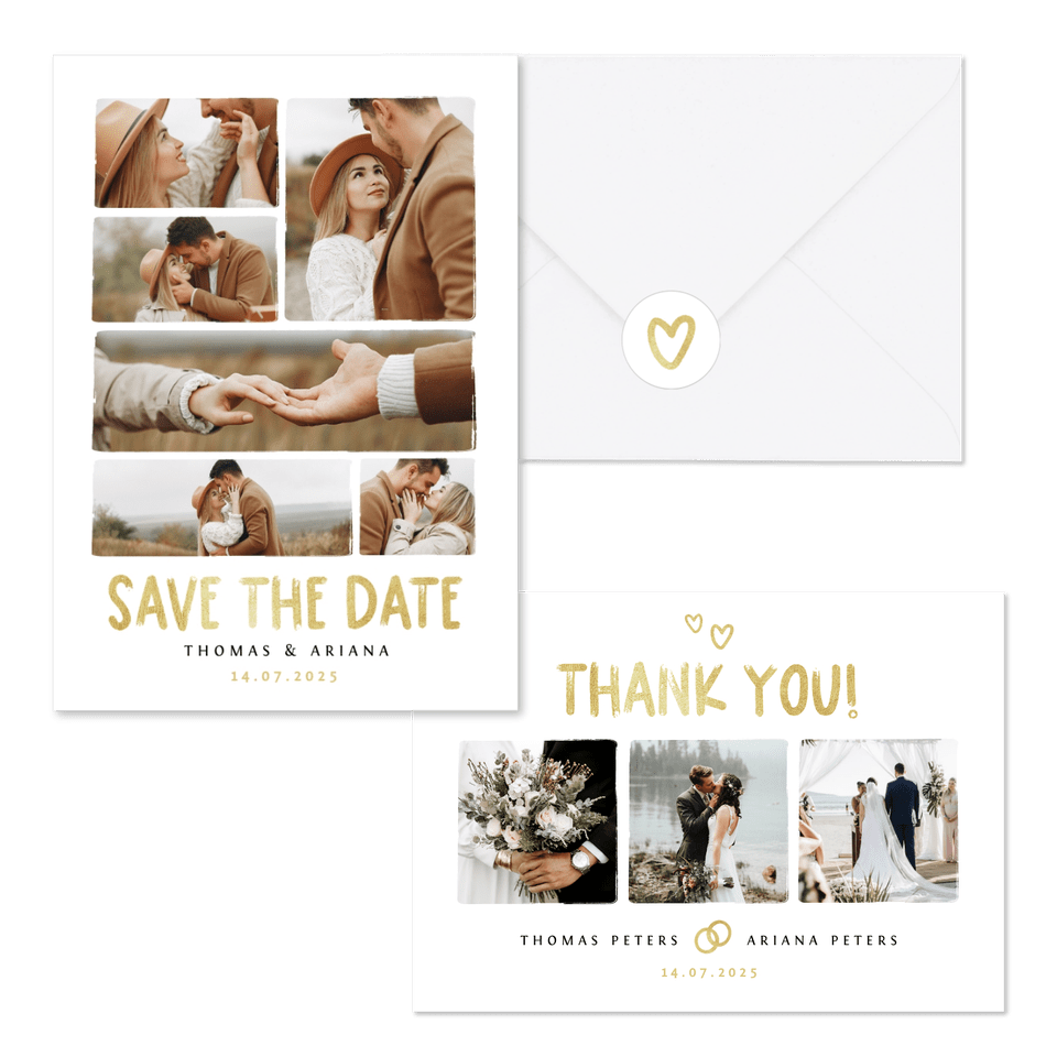 Hochzeitskartenset schlicht Typografie und Doodles