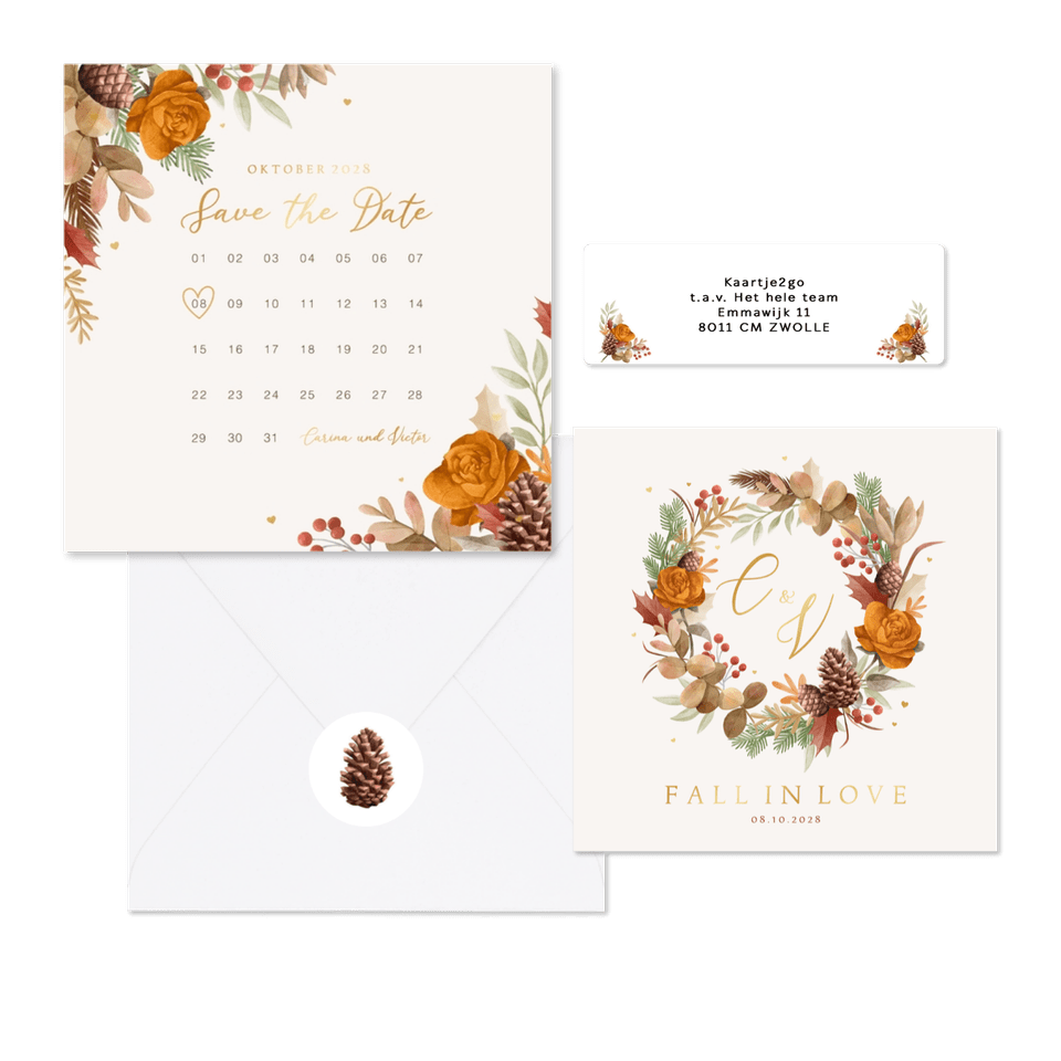 Hochzeitskartenset Blätterkranz Herbststimmung