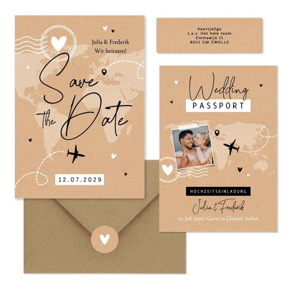 Hochzeitskartenset als Wedding Passport mit Landkarte