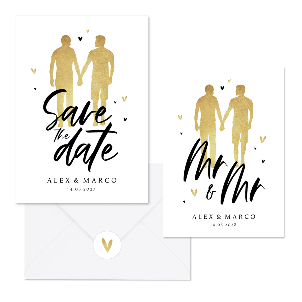 Hochzeitskartenset Mr&Mr Silhouette in Gold