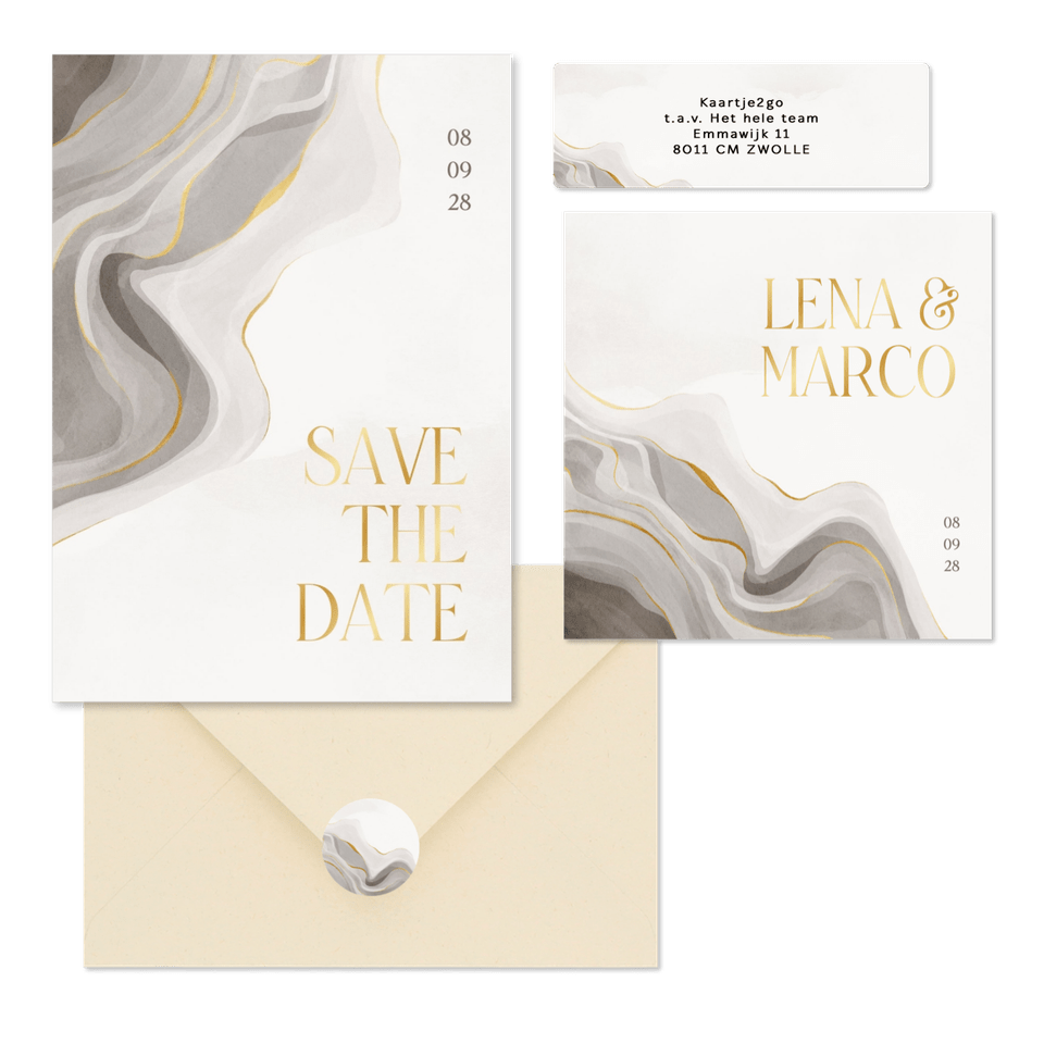 Hochzeitskartenset grauer Marmor mit Gold