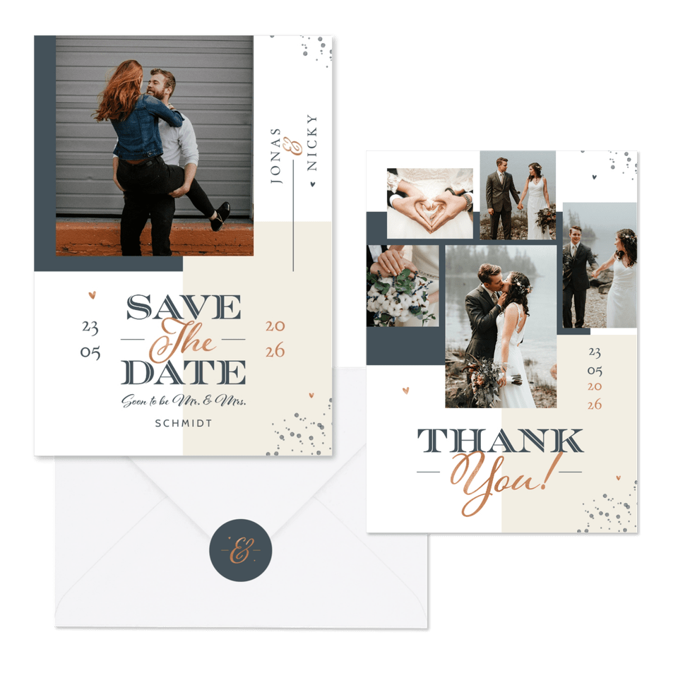 Hochzeitskartenset grafische Farbflächen