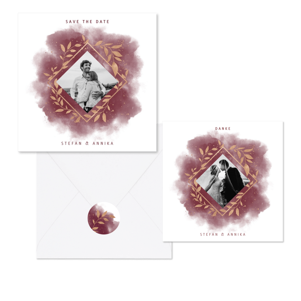 Hochzeitskartenset botanischer Rahmen auf Aquarell