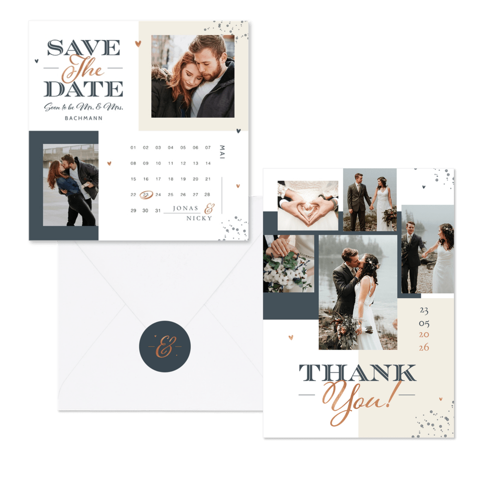 Hochzeitskartenset grafische Farbflächen