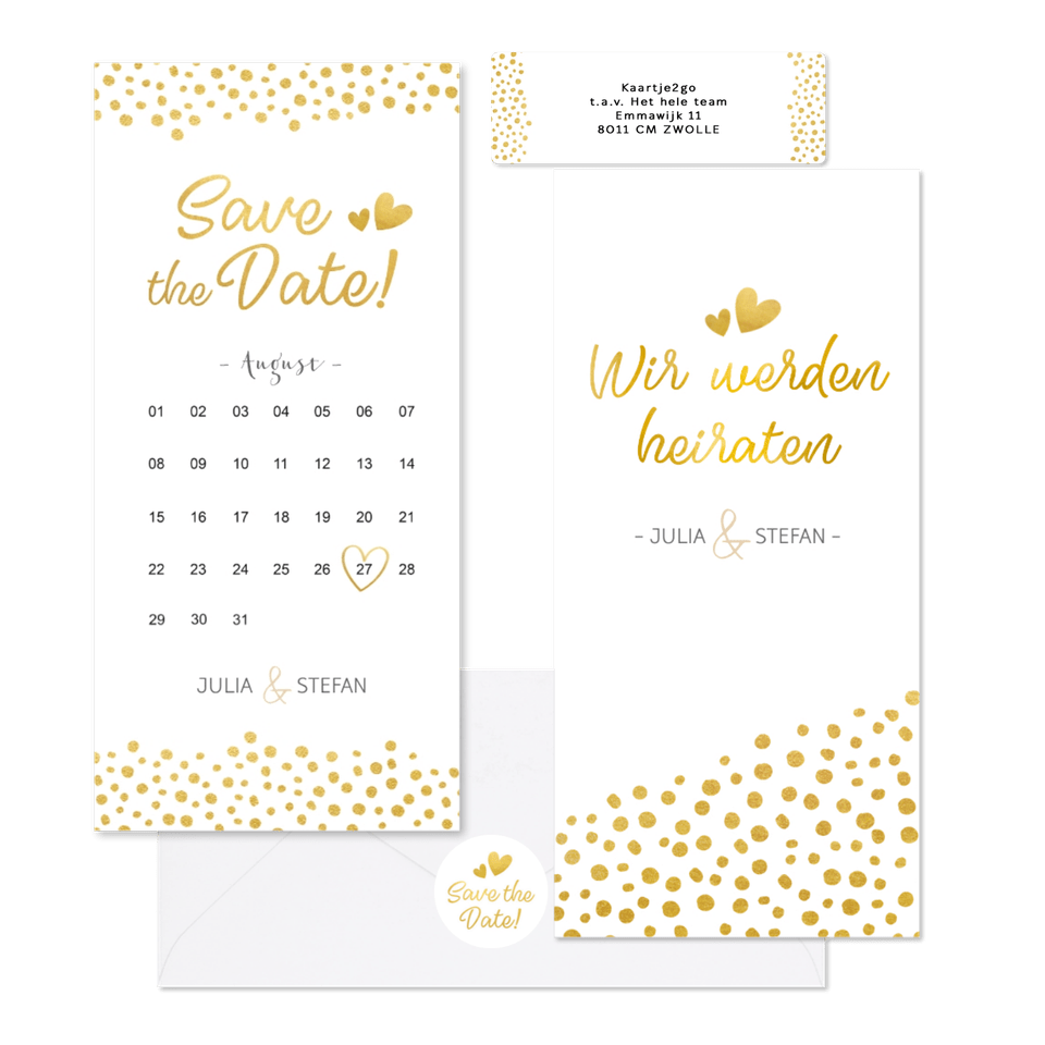 Hochzeitskartenset goldene Punkte