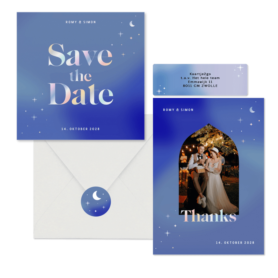 Hochzeitskartenset holografische Sterne 