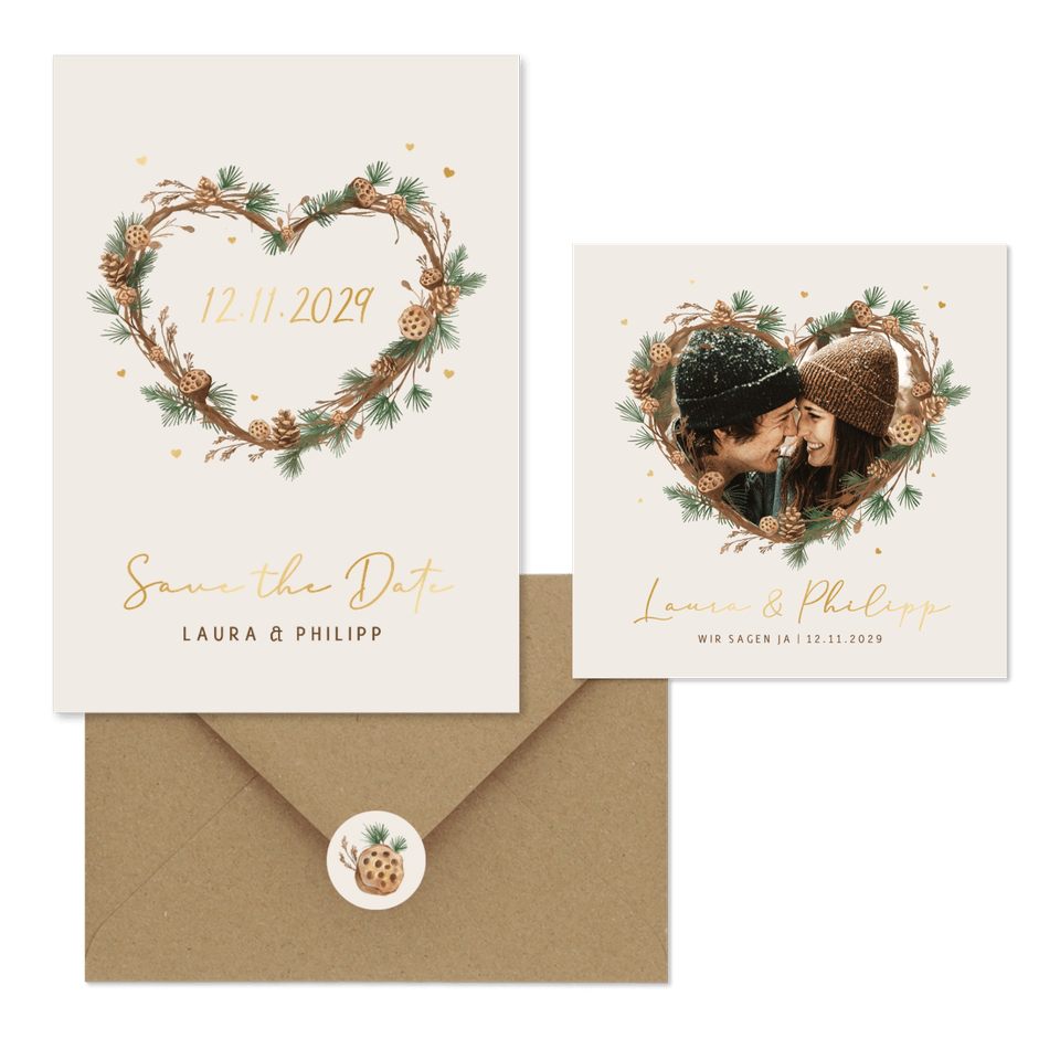 Hochzeit - Tannenzweige Herz Rahmen zur Winterhochzeit