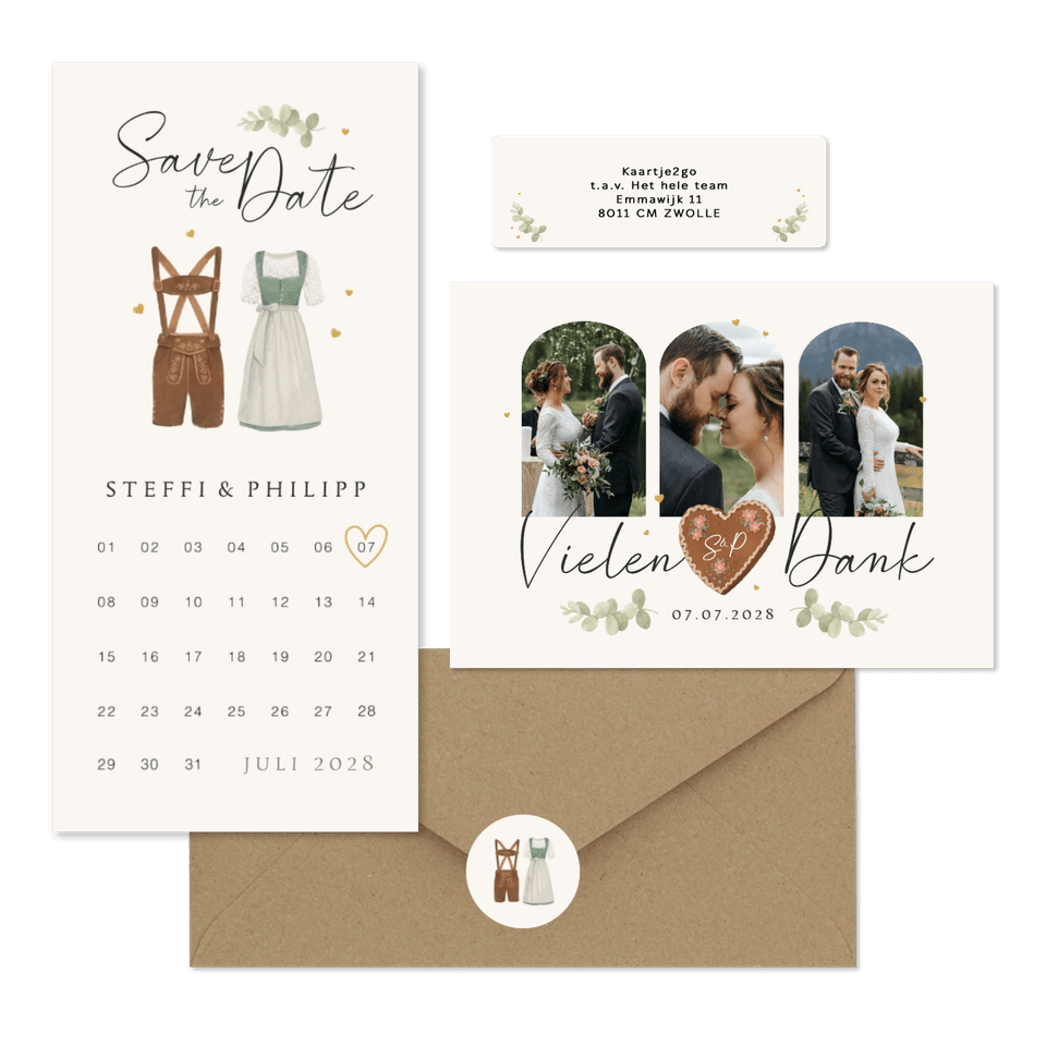 Hochzeitskartenset Dirndl & Lederhose