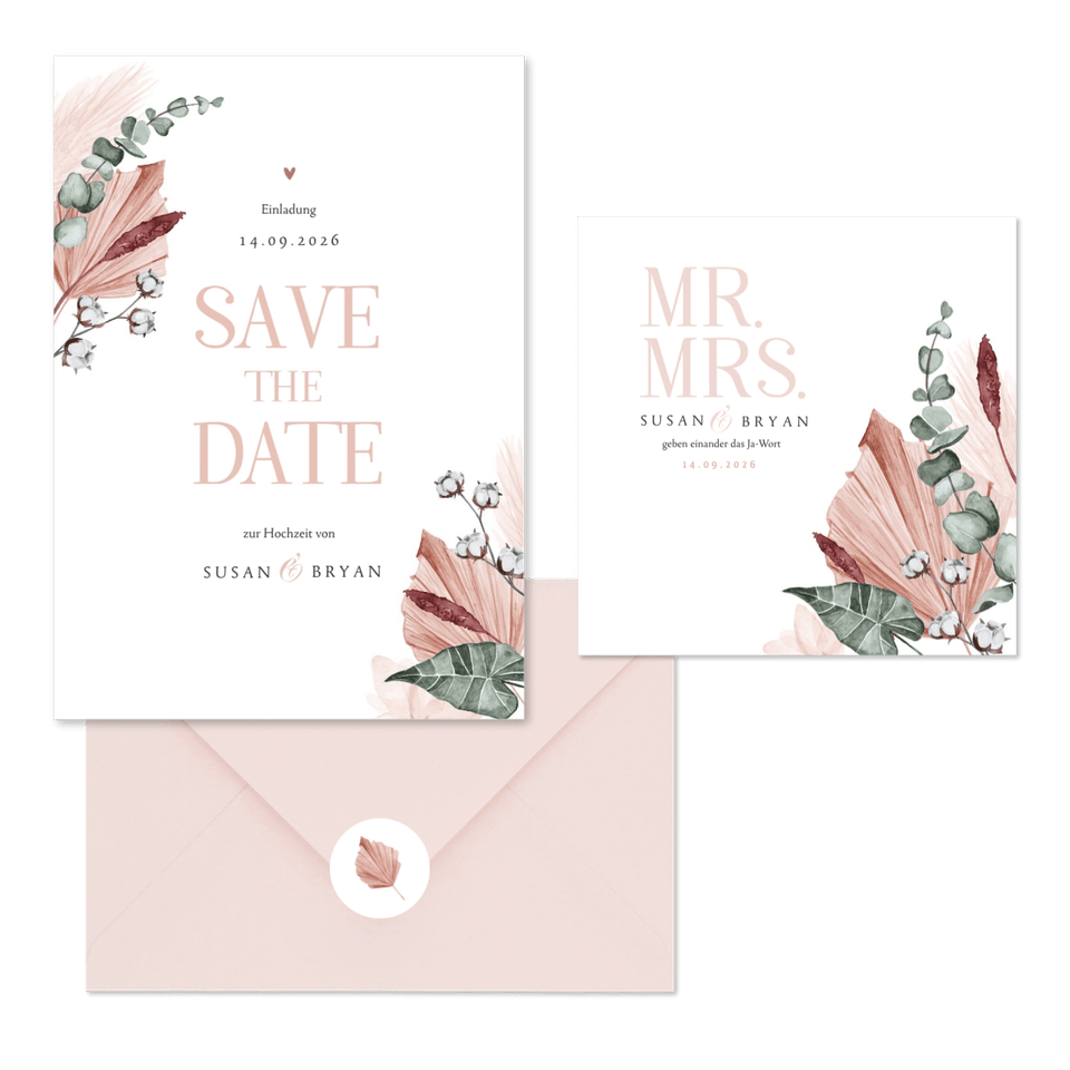 Hochzeitskartenset stilvolle Trockenblumen