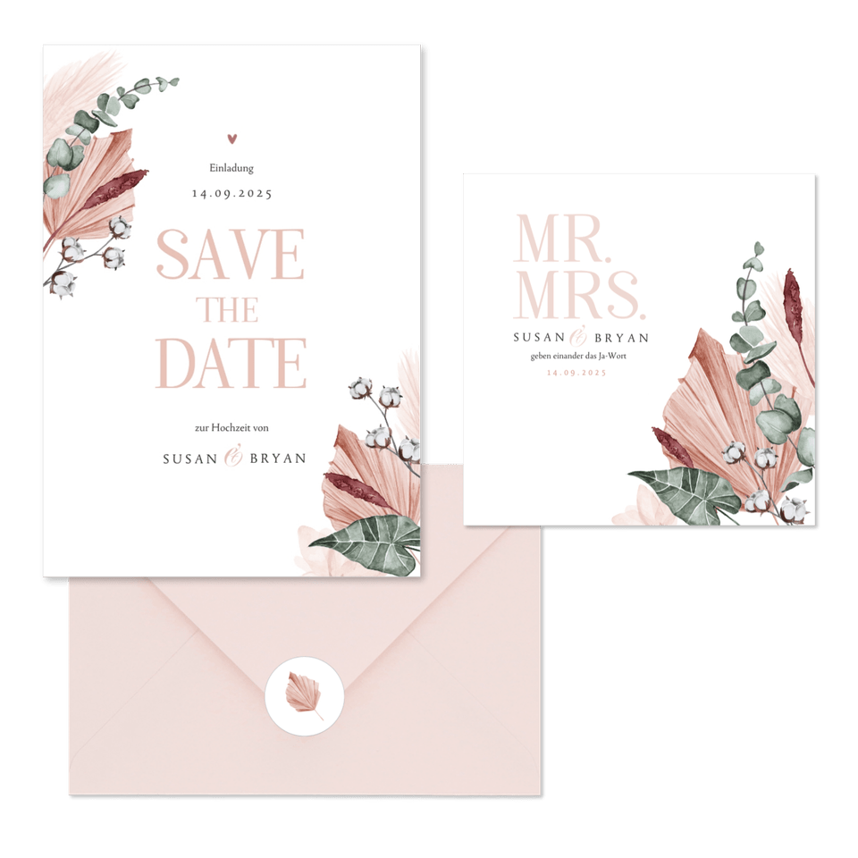 Hochzeitskartenset stilvolle Trockenblumen