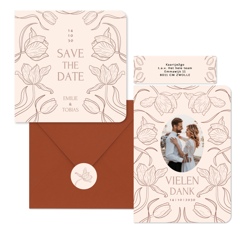 Hochzeit - Tulpen Linienzeichnung auf Beige