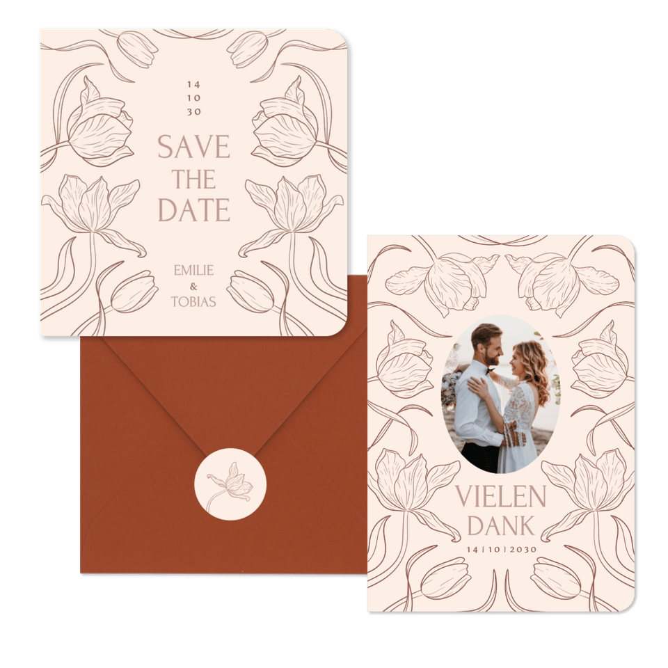 Hochzeit - Tulpen Linienzeichnung auf Beige