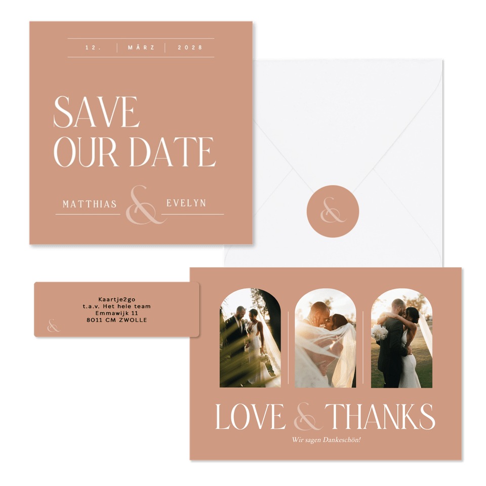 Hochzeitskartenset typografisch auf Lachsrosa