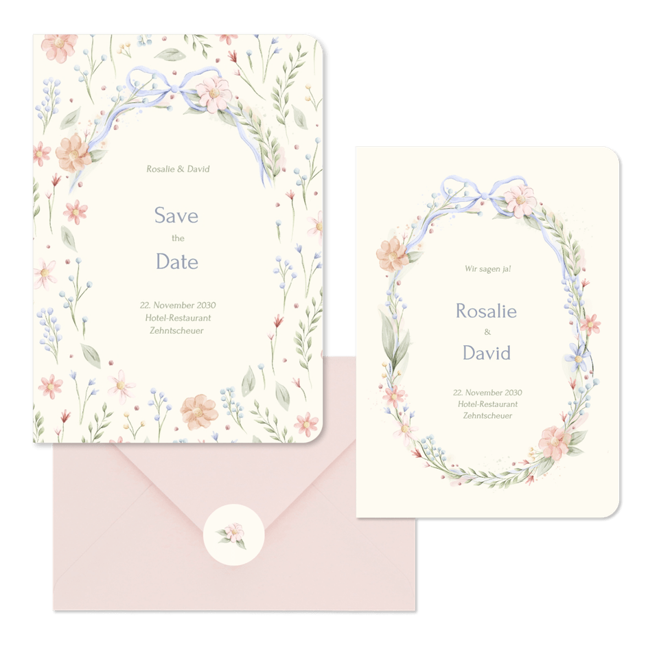 Hochzeit - Aquarell Blumenkranz mit Schleife Vintage