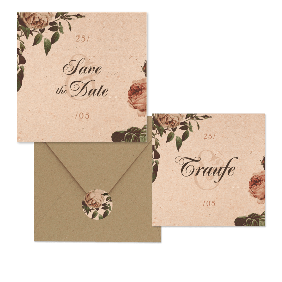 Hochzeitskartenset Vintage Rosen auf Papierstruktur