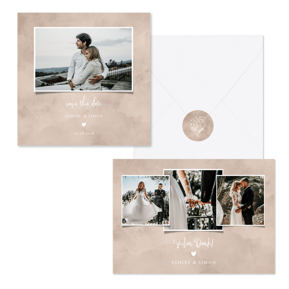 Hochzeitskartenset Altrosa Auqarell