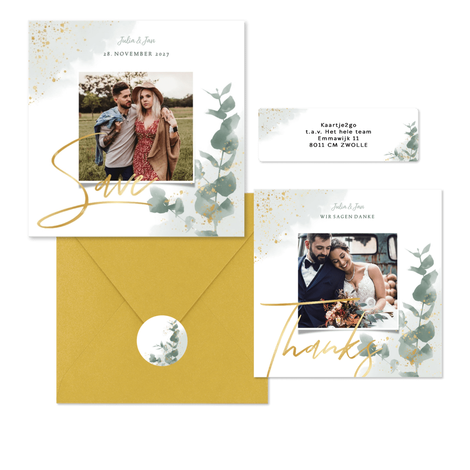 Hochzeitskarten Pastellgrün botanisch mit Eukalyptus