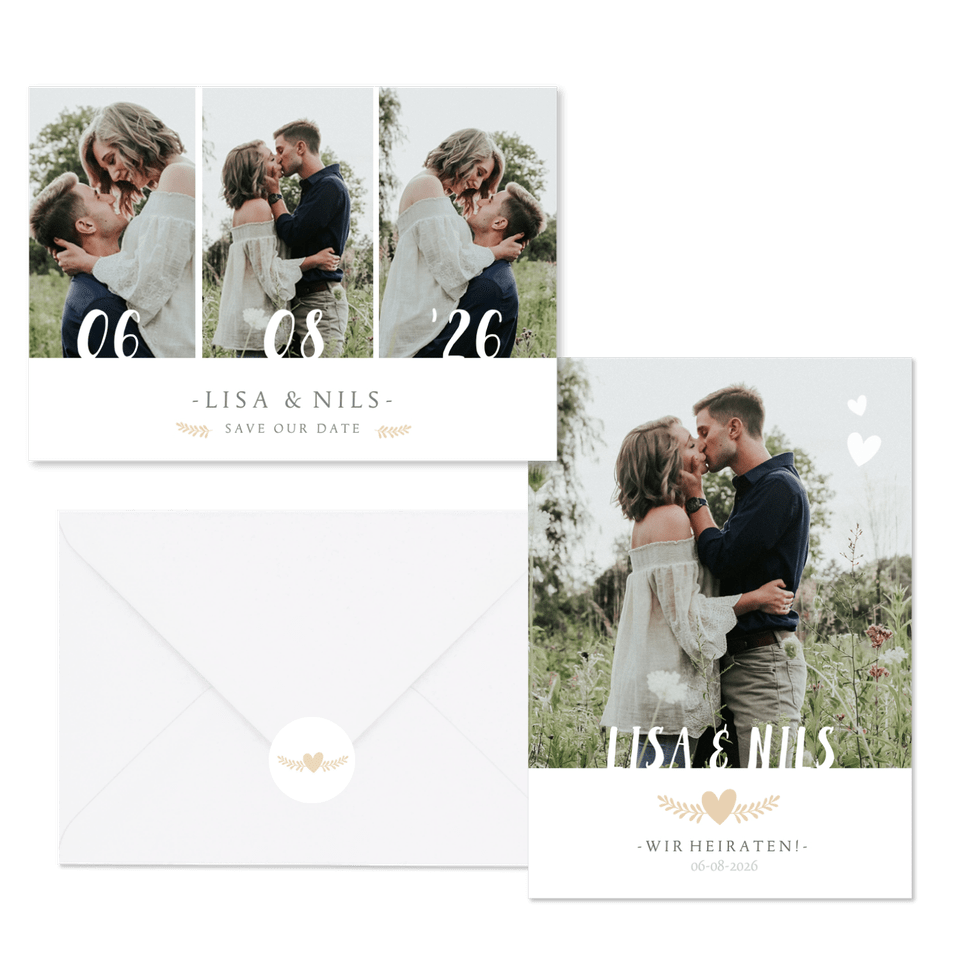Hochzeitskartenset schlichte Fotoreihe