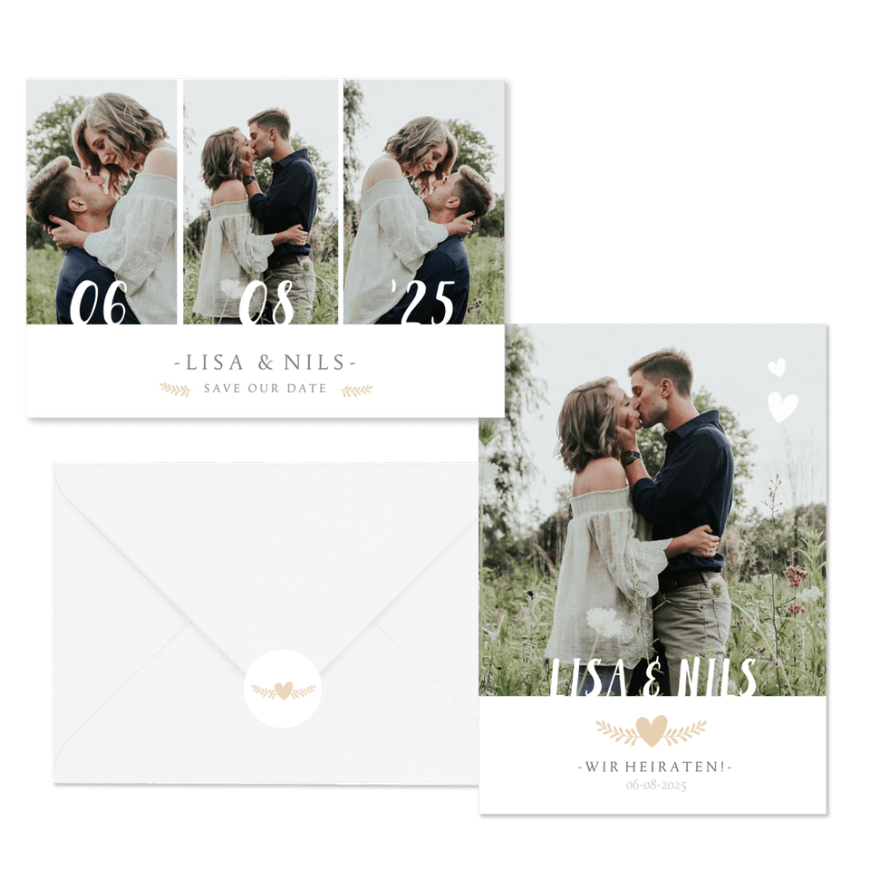Hochzeitskartenset schlichte Fotoreihe