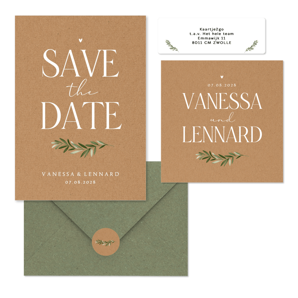 Hochzeitskartenset schlicht Zweig auf Kraftpapier 