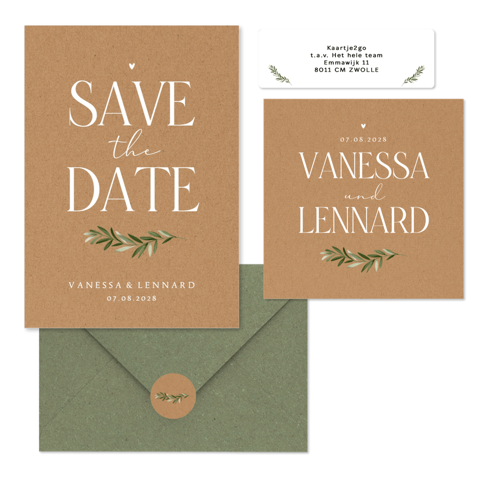 Hochzeitskartenset schlicht Zweig auf Kraftpapier 