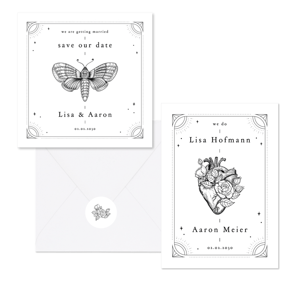 Hochzeit - Tattoo Linienzeichnung schwarz und weiß