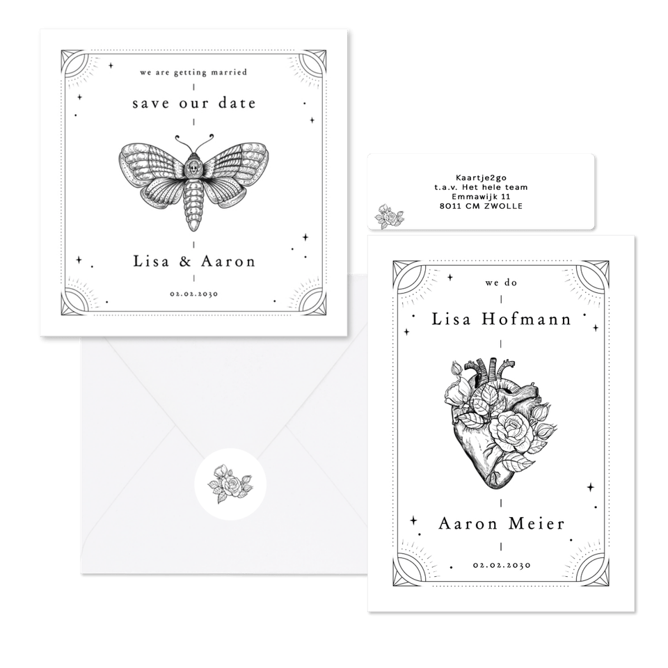 Hochzeit - Tattoo Linienzeichnung schwarz und weiß