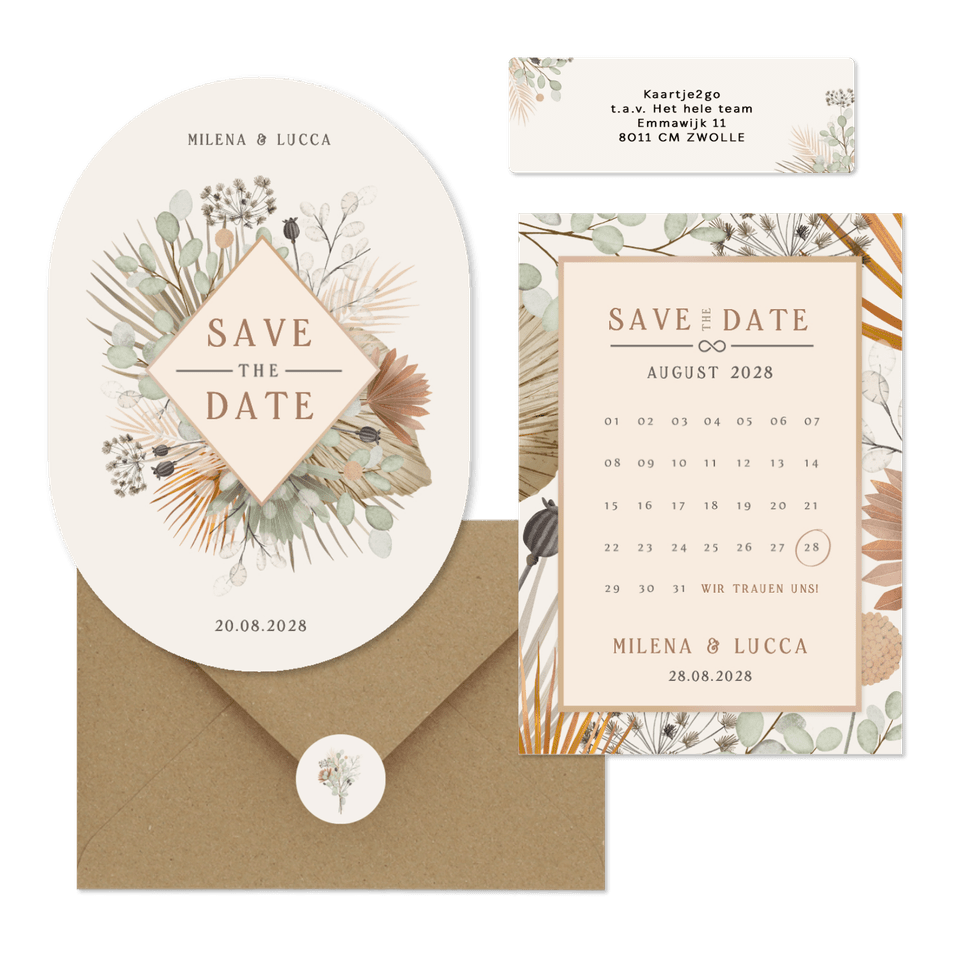 Hochzeitskartenset Trockenblumen und Gräser