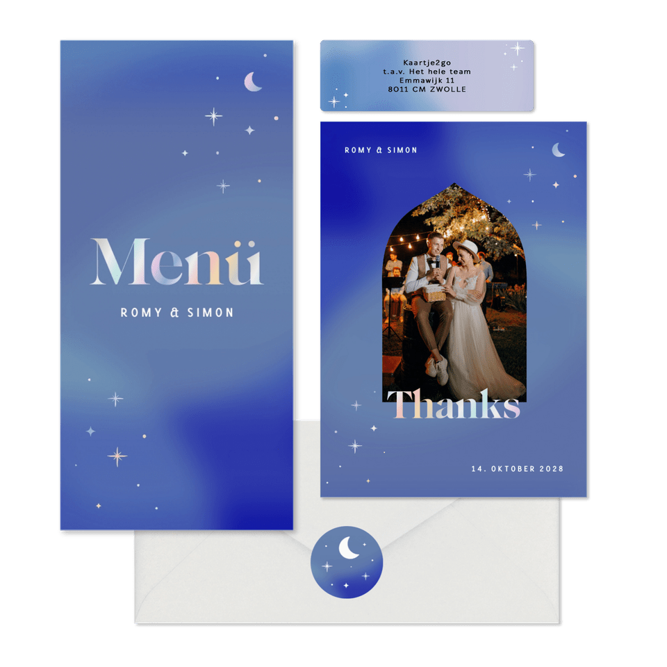 Hochzeitskartenset holografische Sterne 