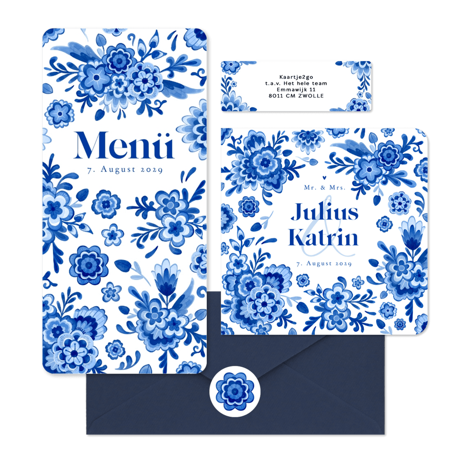 Hochzeitskartenset in Delfter Blau