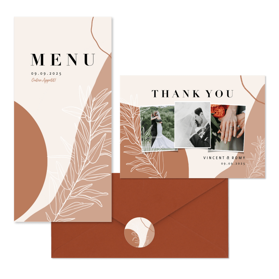 Hochzeitskartenset erdiges Boho mit Zweigen