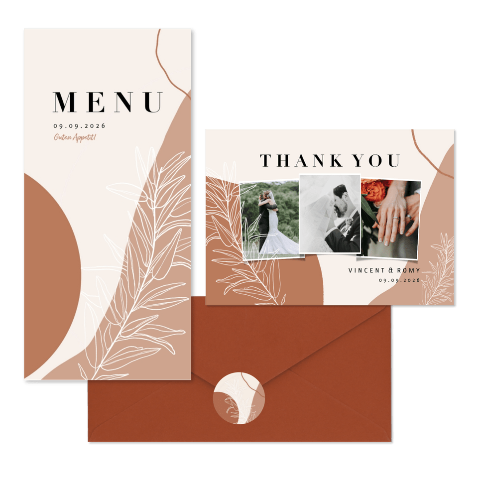 Hochzeitskartenset erdiges Boho mit Zweigen