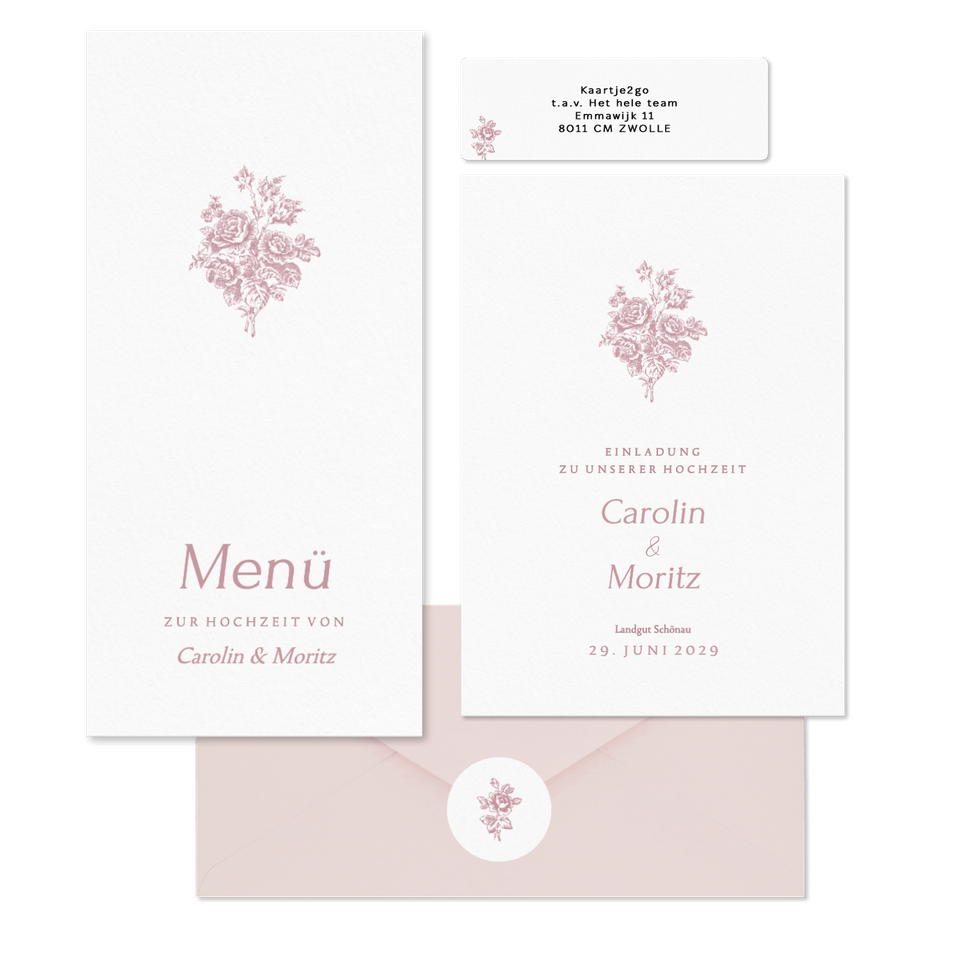 Hochzeitskartenset Altrosa englische Rosen klassisch