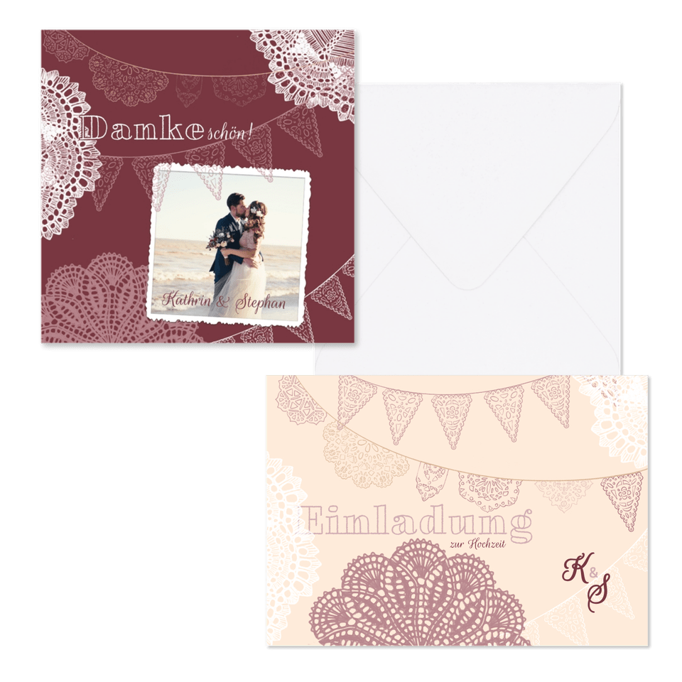 Hochzeitskartenset Papeterie Spitze und Wimpel