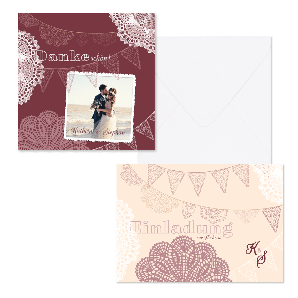Hochzeitskartenset Papeterie Spitze und Wimpel