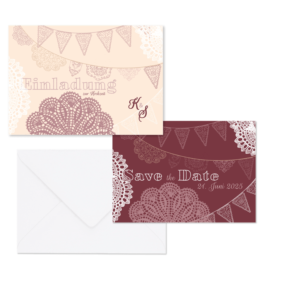 Hochzeitskartenset Papeterie Spitze und Wimpel