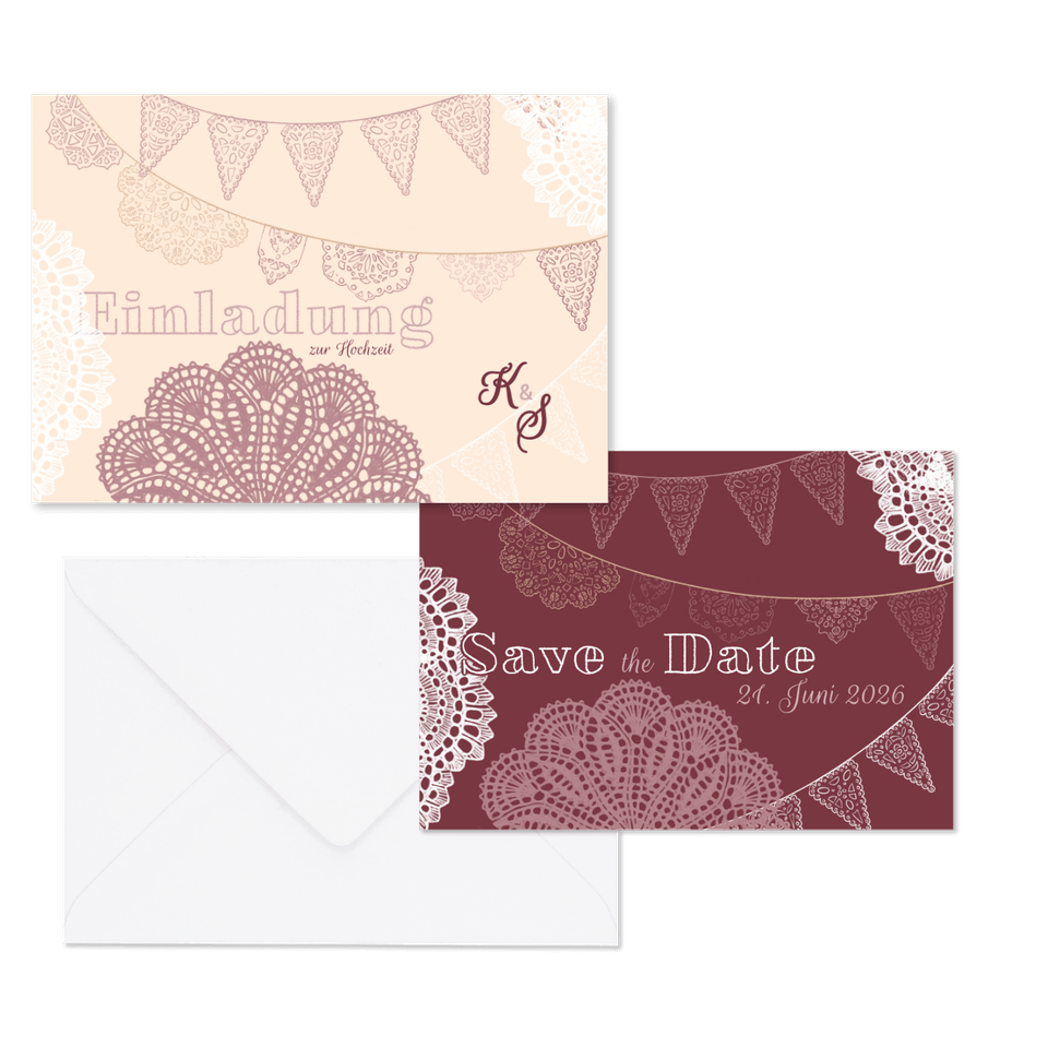 Hochzeitskartenset Papeterie Spitze und Wimpel